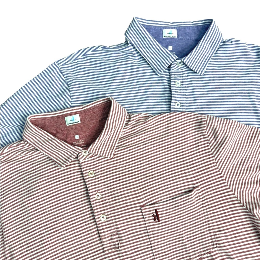 johnnie-O Dante Striped Polo Shirts Men XXL Bundle of 2 Periwinkle & Nantucket